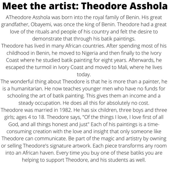 African Batik Hippo Hand Dyed Fabric Panel by Artist Theodore Asshola - Picture 8 of 8